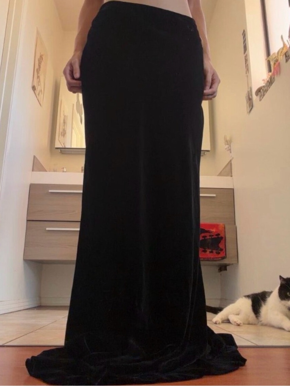 Classic Black Velvet Maxi Skirt